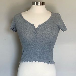 Hollister Cropped Grey Scoop Neck Tee